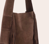 L76 borsa in suede con frange cioccolato