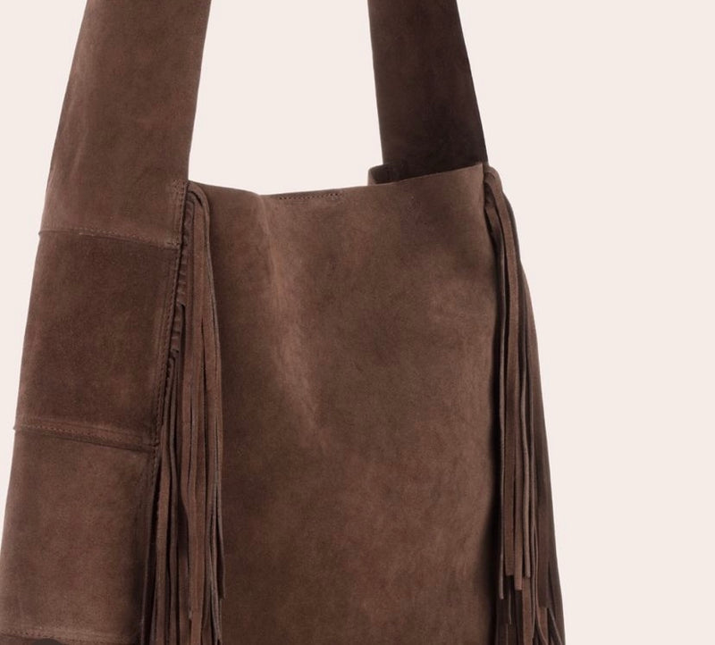 L76 borsa in suede con frange cioccolato