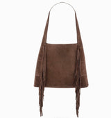 L76 borsa in suede con frange cioccolato