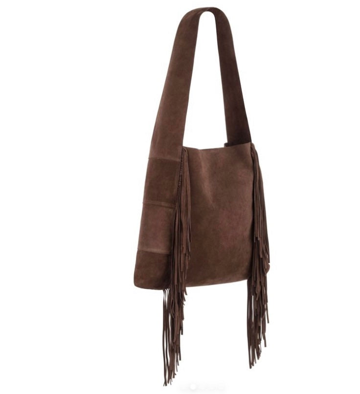 L76 borsa in suede con frange cioccolato