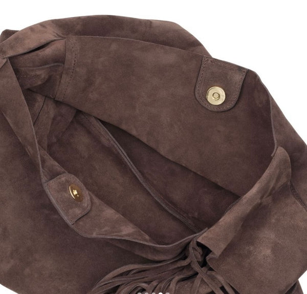 L76 borsa in suede con frange cioccolato