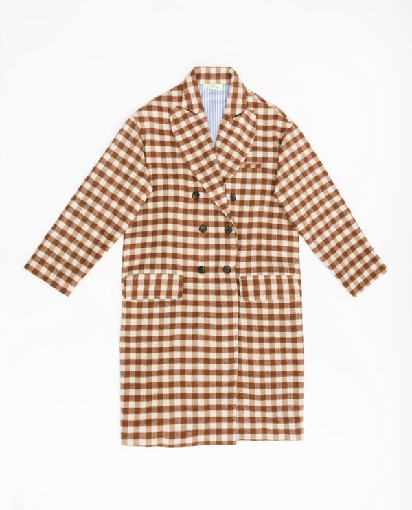 Cappotto sfoderato check panna e cioccolato